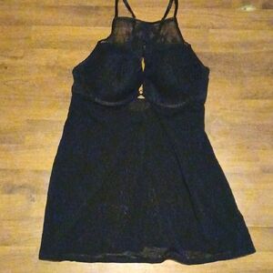 AUDEN Womens Size L Black Lace Semi Sheer Mini Night Dress NWOT